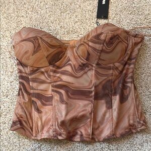 Fashion Nova Tan and Brown Swirl Corset Top